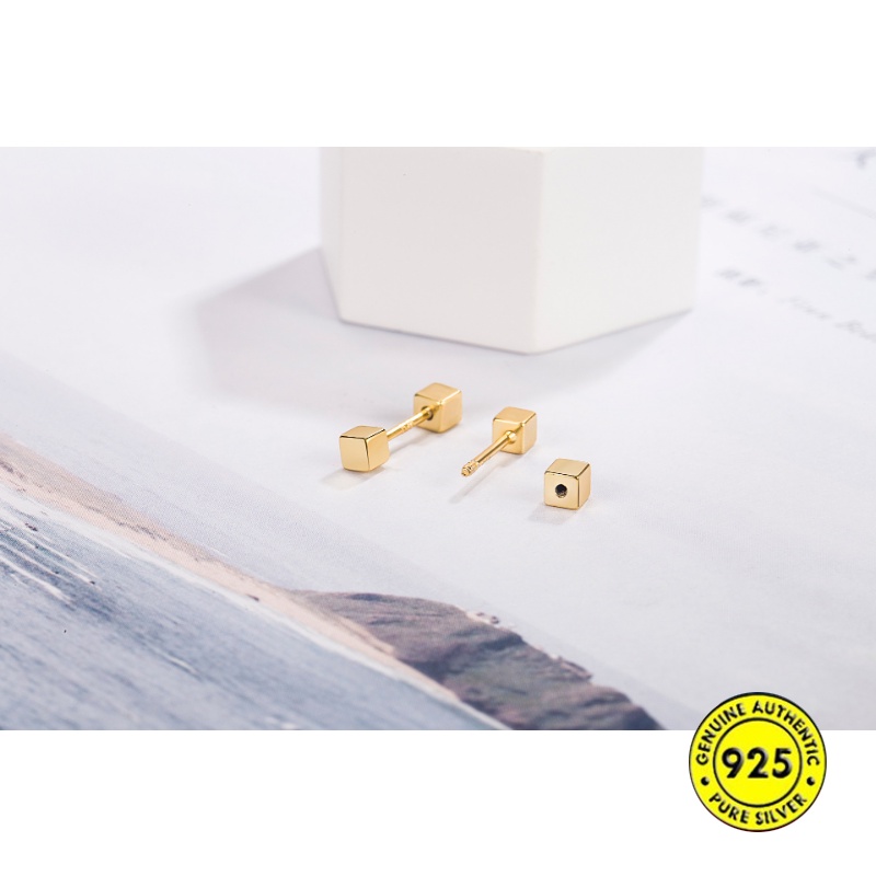 Gesper Pengencang Persegi Ukuran Kecil 3mm Spiral Stud Tulang Telinga Sederhana U1422