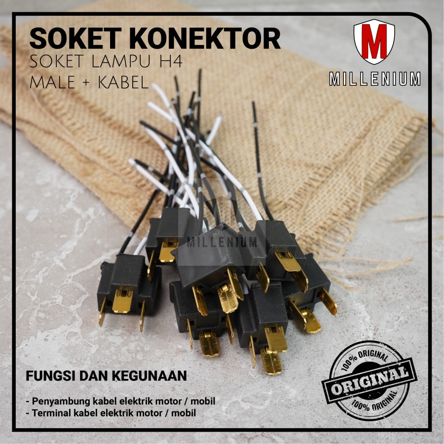 SOKET LAMPU H4 COWOK / SOCKET H4 MALE DENGAN KABEL BINTIK KUALITAS ASTRA