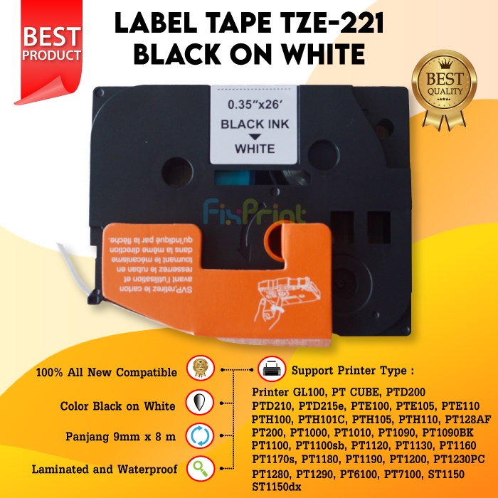 Label Tape Printer Casette 9mm RL-BR TZ-221 Laminated Printer Brother