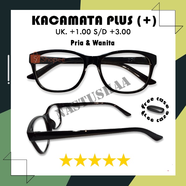 Kacamata Baca Rabun Dekat Ukuran +1.00 s/d +3.00 Kacamata Plus Untuk Pria Wanita Frame Hitam FREECASE