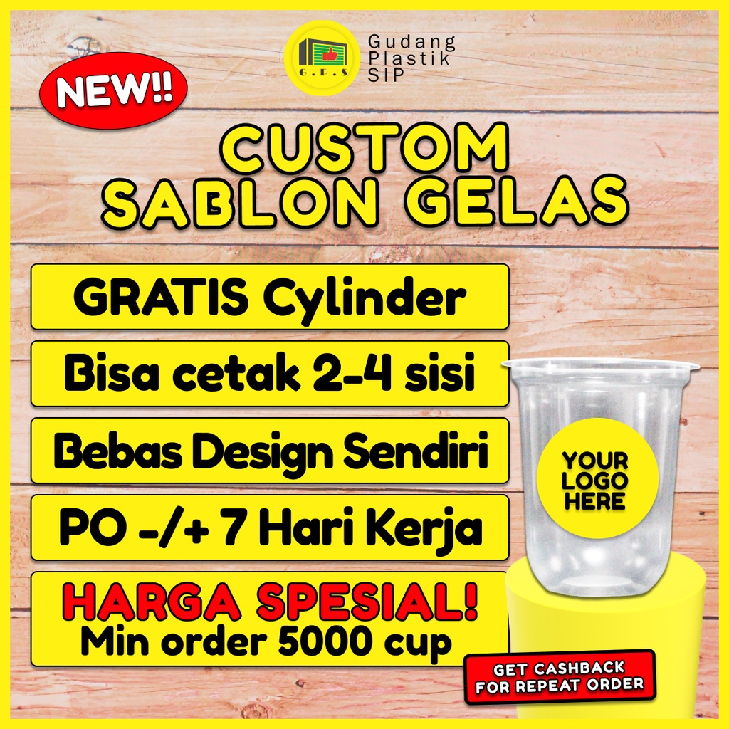 Sablon Custom Gelas Cup Oval Plastik 12oz 14oz 16oz Murah