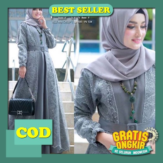 [ Rizkia Dress ] 1 Gamis Bisa 10 Gaya Korean Style Brokat Jumbo Tile Baju Gamis Pesta Mewah Elegan K