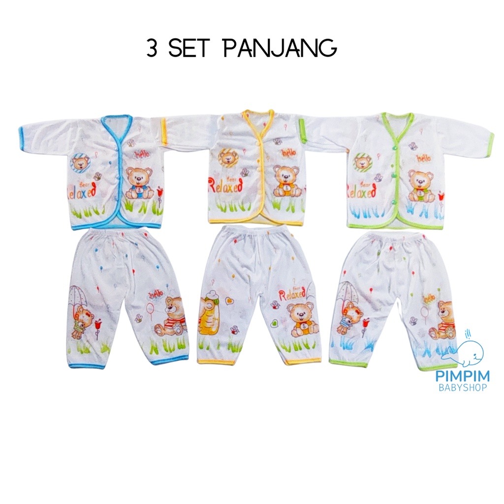 3 Set Setelan Baju Bayi Baru Lahir Katun Motif POLA Size Newborn 0-6 Bulan