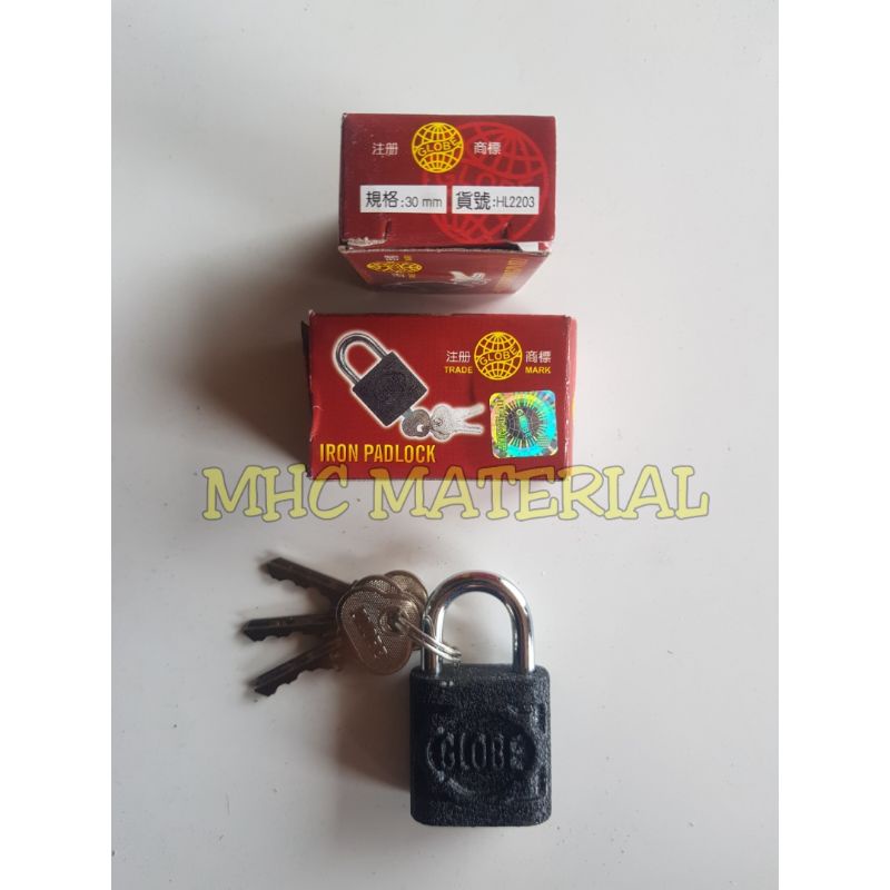 GEMBOK GLOBE HITAM 30MM / KUNCI PINTU RUMAH PAGAR KOPER 30MM HITAM GLOBE