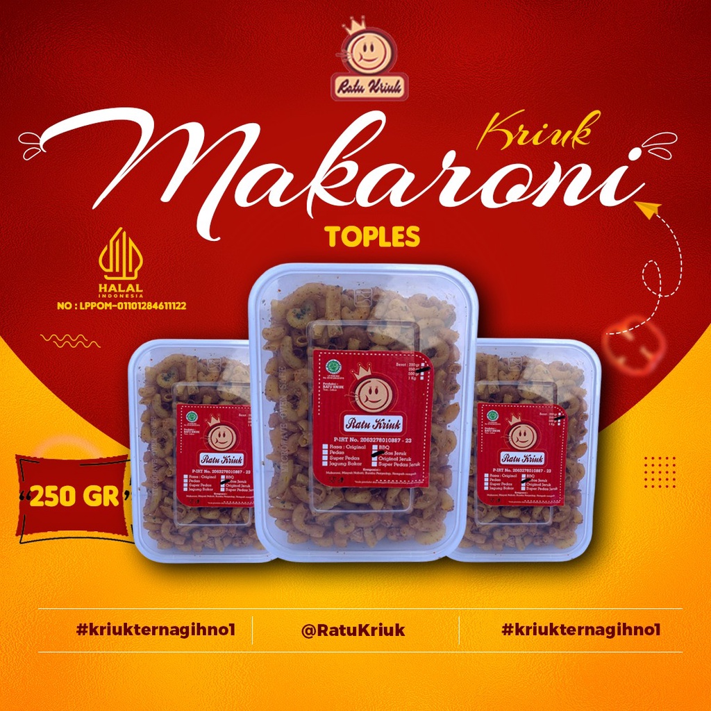 

MAKARONI KHAS TASIKMALAYA (KEMASAN TOPLES 250GRAM) BY RATU KRIUK