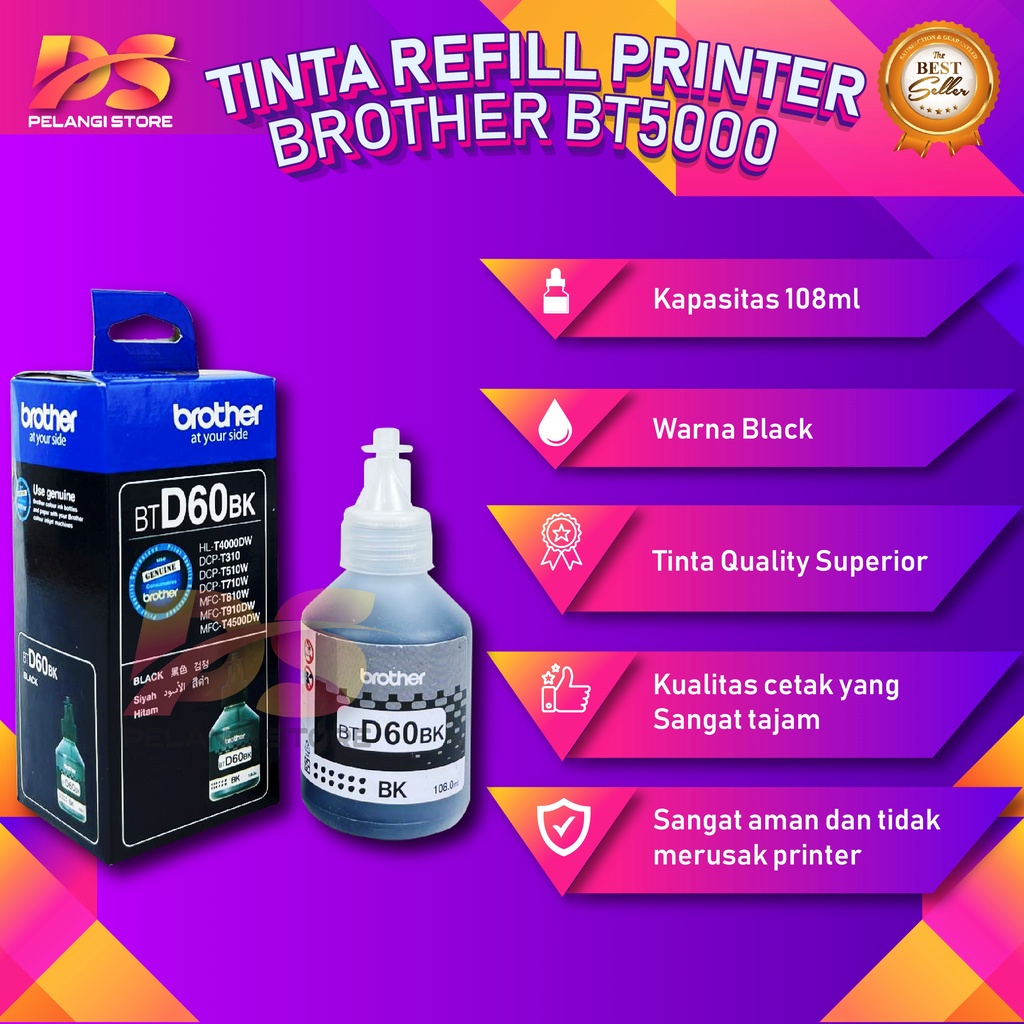 Tinta Brother BTD60BK Tinta Printer DCP T310 DCP T510W DCP T710W DCP T810W MFC T910DW MFC T4500DW