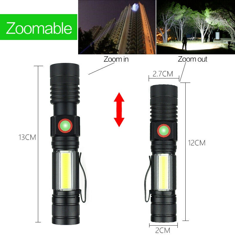 800LM LED Flashlight T6+COB USB Rechargeable Penlight Zoom Torch With Magnet