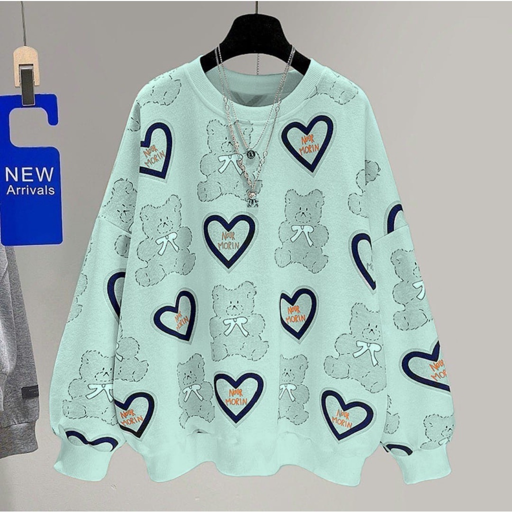 SWEATER OVERSIZE - BEAR LOVE PULL PRINT CREWNECK SWEATERR OVERSIZE - SWEATSHIRT WANITA