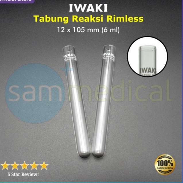 Iwaki Tabung Reaksi Rimless / Tabung Lab / Tabung Pratikum / Tabung Kaca