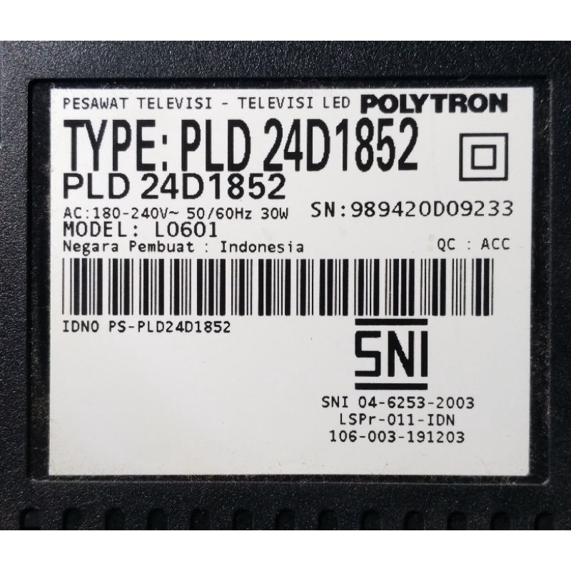 mesin tv led polytron 24in PLD 241852