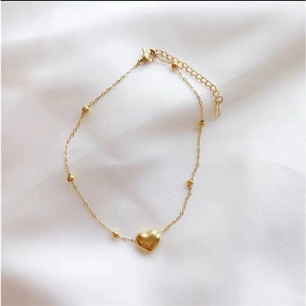 Gelang Kaki Rantai Biji Lada liontin Hati Gaya Korea Fashion