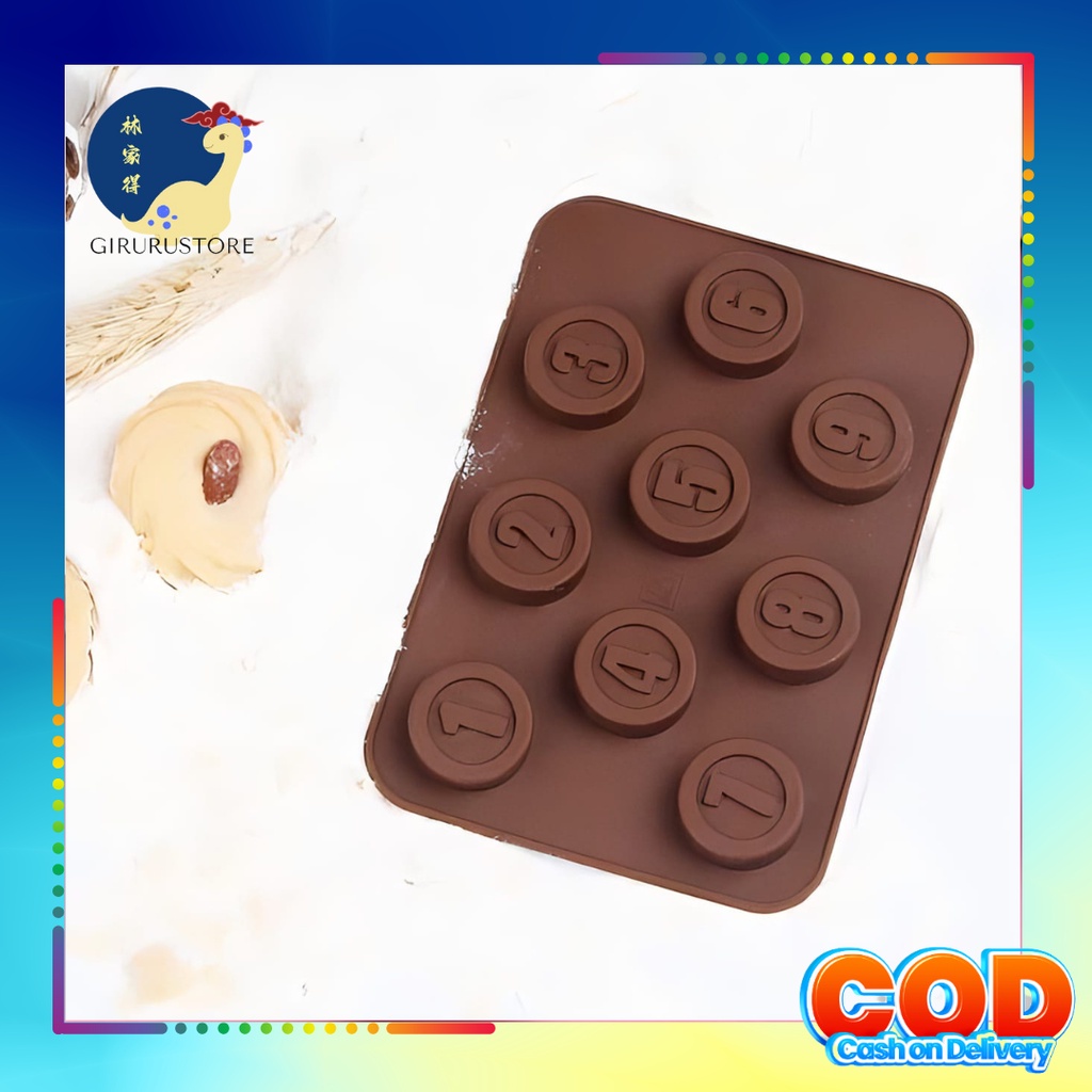 Cetakan Coklat Silikon Angka 1 sampai 9 Bulat / Cetakan Coklat Jelly Pudding es Batu / Cetakan Molds Silicone tahan panas Serbaguna