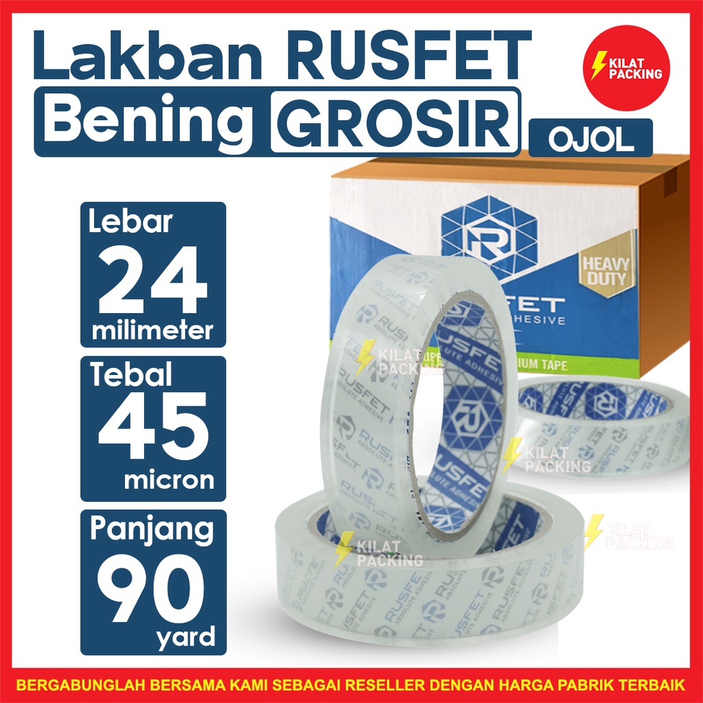 

Lakban Rusfet Bening Premium Quality 24mm x 90yard 1 Dus OJOL