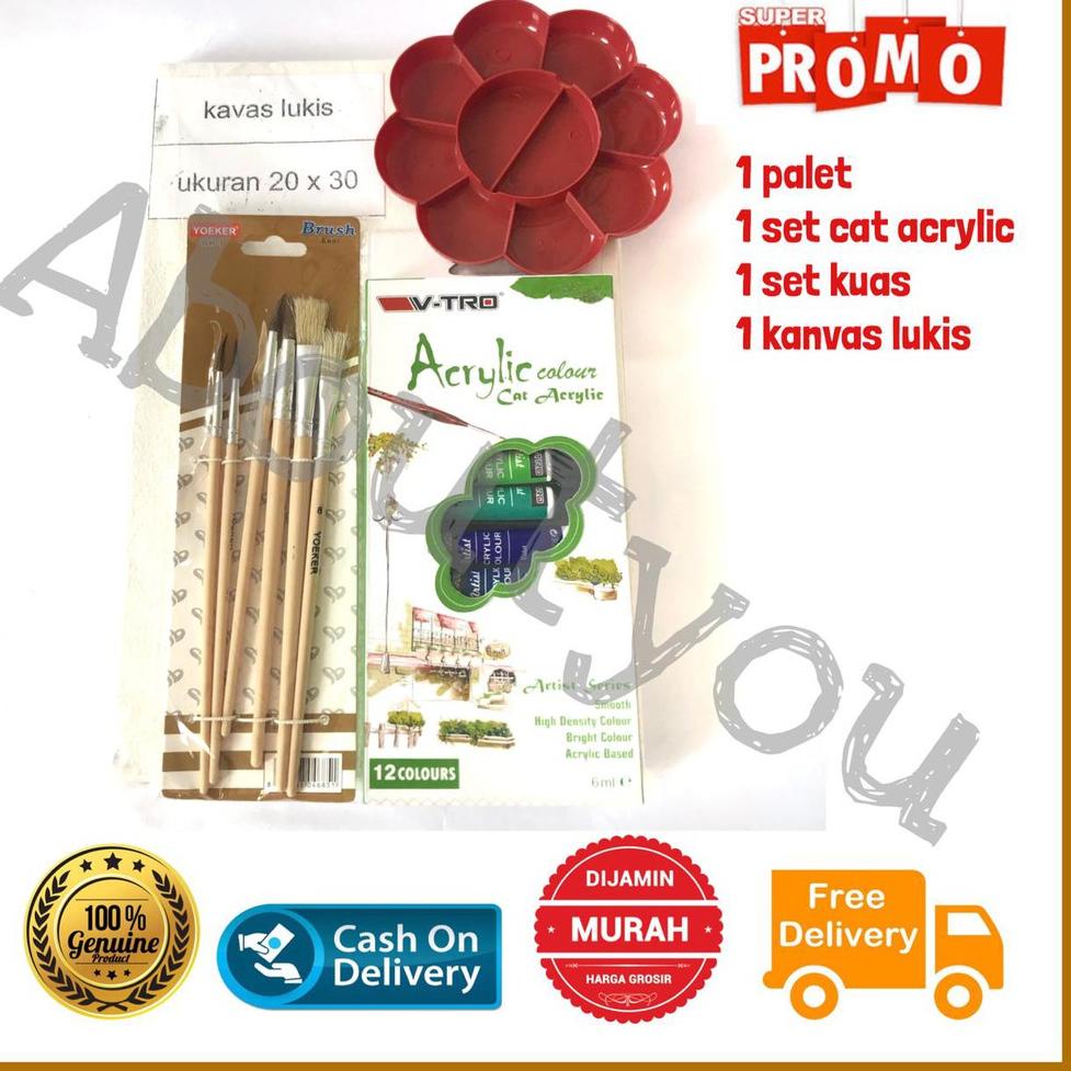

➱Terbatas E0C7A PAKET LUKIS KOMPLIT 4 in 1 KANVAS Besar Cat Akrilik Palet Kuas Set Melukis Lengkap Z60 ➱Ready Stock