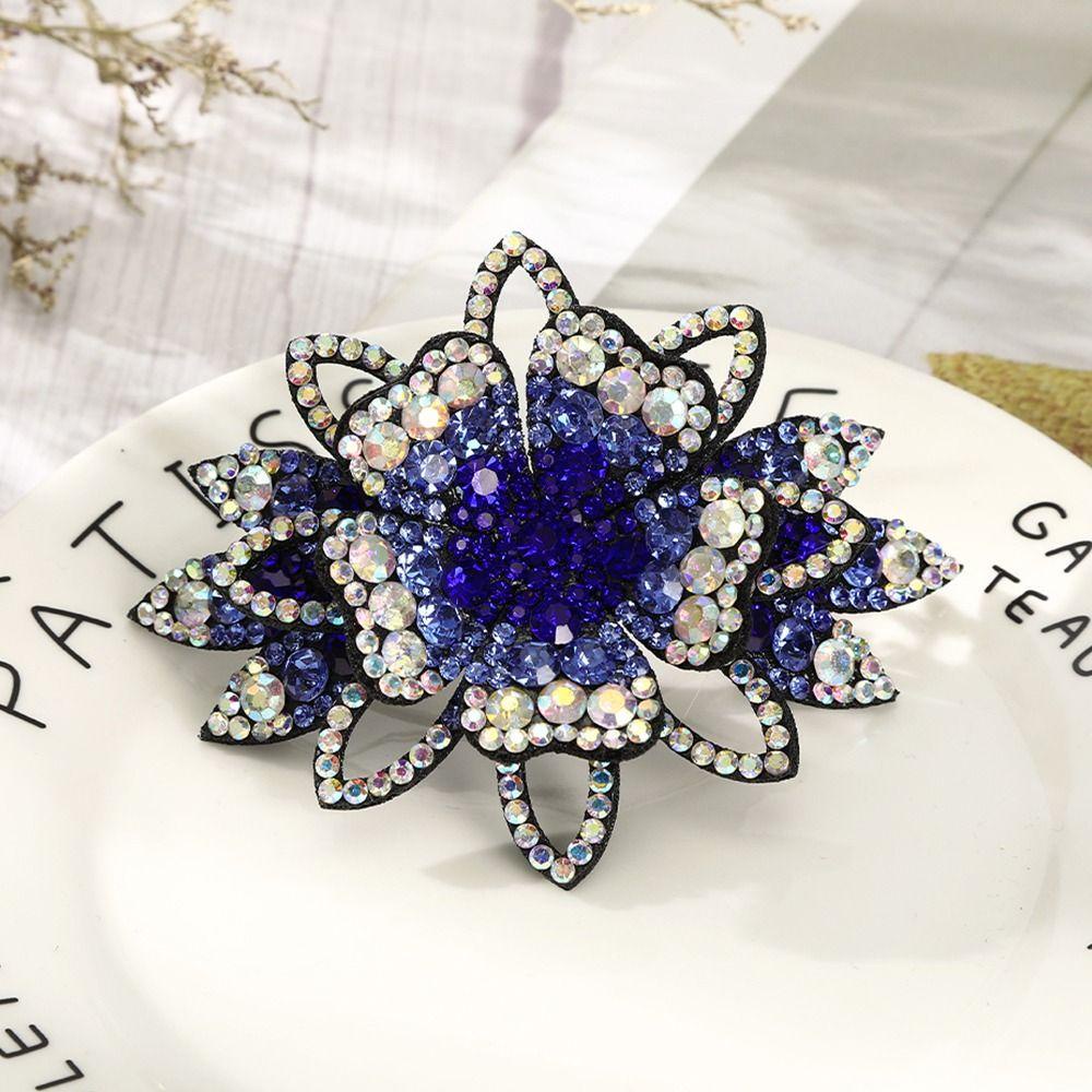 Mxbeauty Wanita Klip Rambut Elegan Berkilau Shiny Flower Headwear Ponytail Holder Berlian Imitasi Alloy Multi-Warna Klip Rambut Ekor Kuda