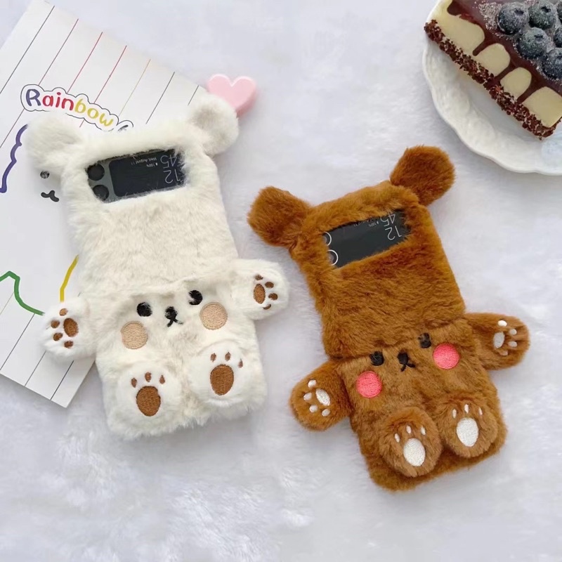 Furry Case Cute Bear for Samsung Galaxy Flip 3 4 READYSTOCK