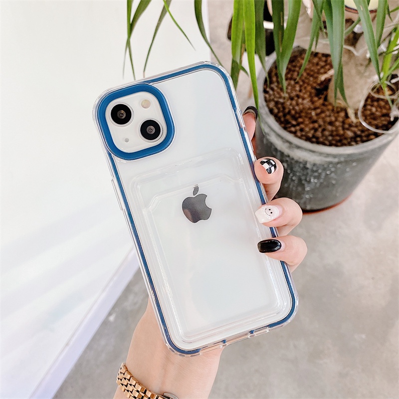 2in1 Slot Kartu Transparan Casing Ponsel Shockproof Untuk iPhone 13 11 12 Pro Max XR XS 14pro 12 13 Lembut Bening Bumper Penutup Belakang