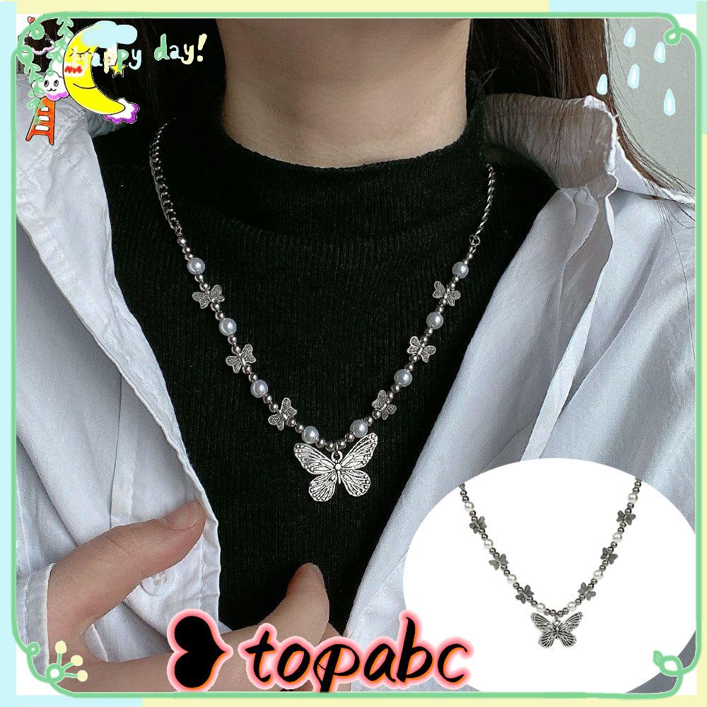 Top Kupu-Kupu Mutiara Liontin Mutiara Aksesoris Fashion Hip Hop Rantai Gothic Punk Kalung