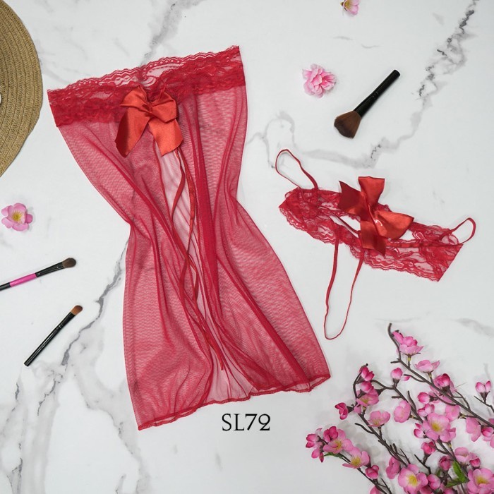 [SIAP KIRIM] BAJU TIDUR SEXY LIGERIE TRANSPARAN SLEEPWEAR MERAH SL72 IMPORT