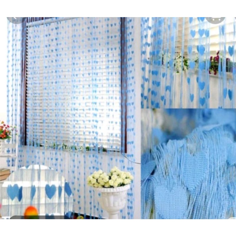 tirai benang motif love, tirai dinding dekorasi