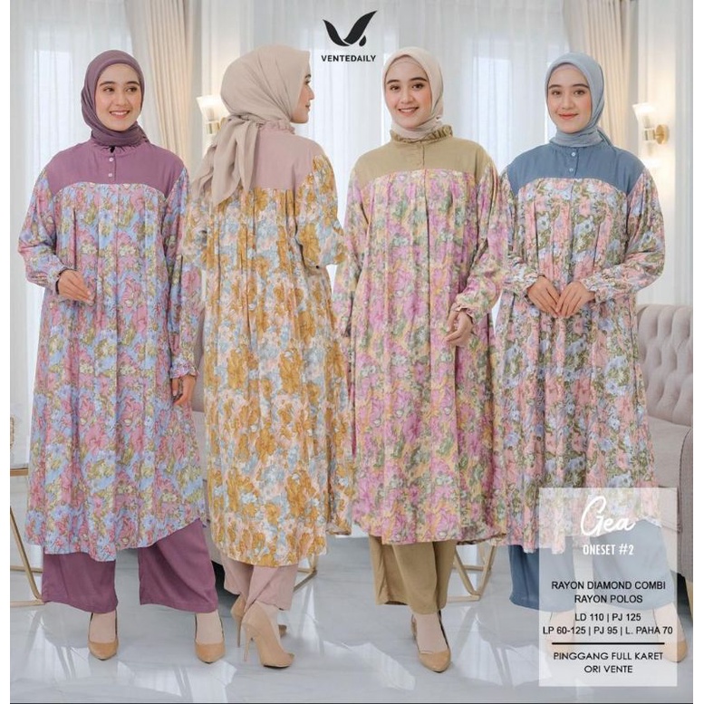 GEA ONESET // SETELAN WANITA MOTIF JUMBO // RAYON BUNGA COMBI RAYON TWILL LD 110 // LONG TUNIK MOTIF