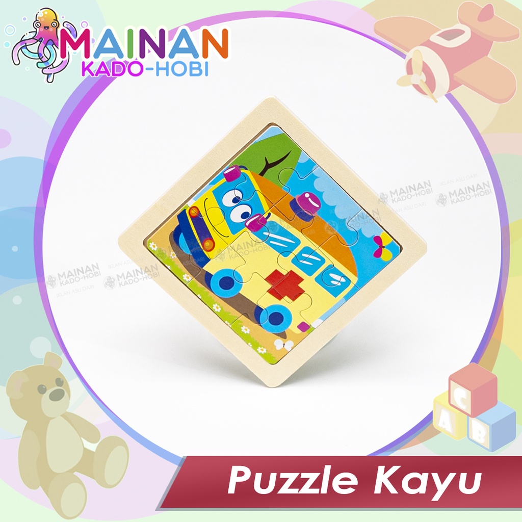 MAINAN EDUKATIF ANAK PASANG PUZZLE KAYU TOYS TRANSPORTASI AMBULANCE