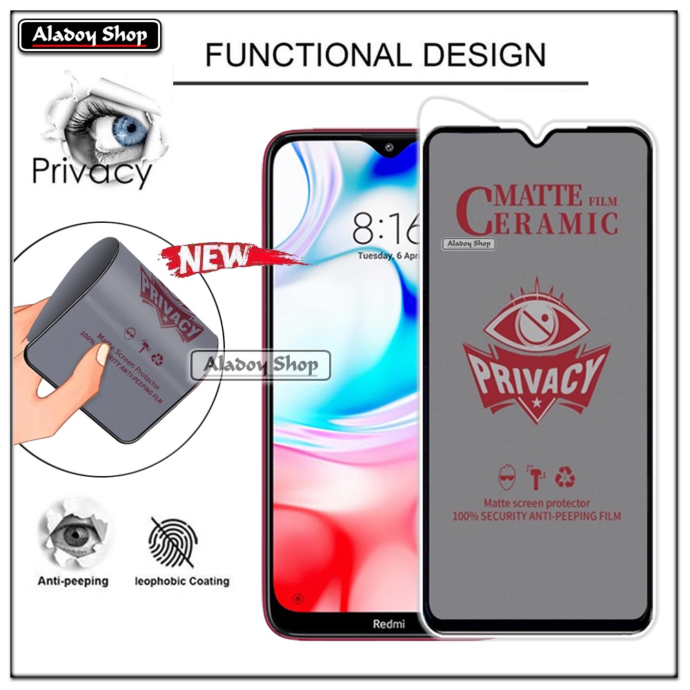 Tempered Glass Anti SPY Xiaomi Redmi 8/8A/8A Pro Anti Gores Privacy + Tempered Glass kamera dan Skin Carbon