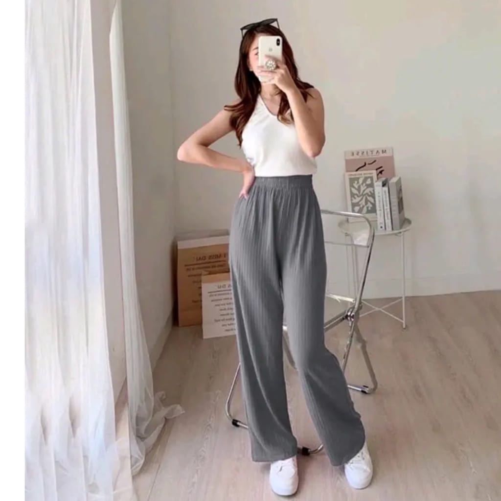 Tq88indonesia Fashion Celana Cullote Wanita Terbaru / RJT Meeranda Kulot Knit Highwaist RAJUT / Celana Panjang Polos / Celana Casual Cewek / Ootd