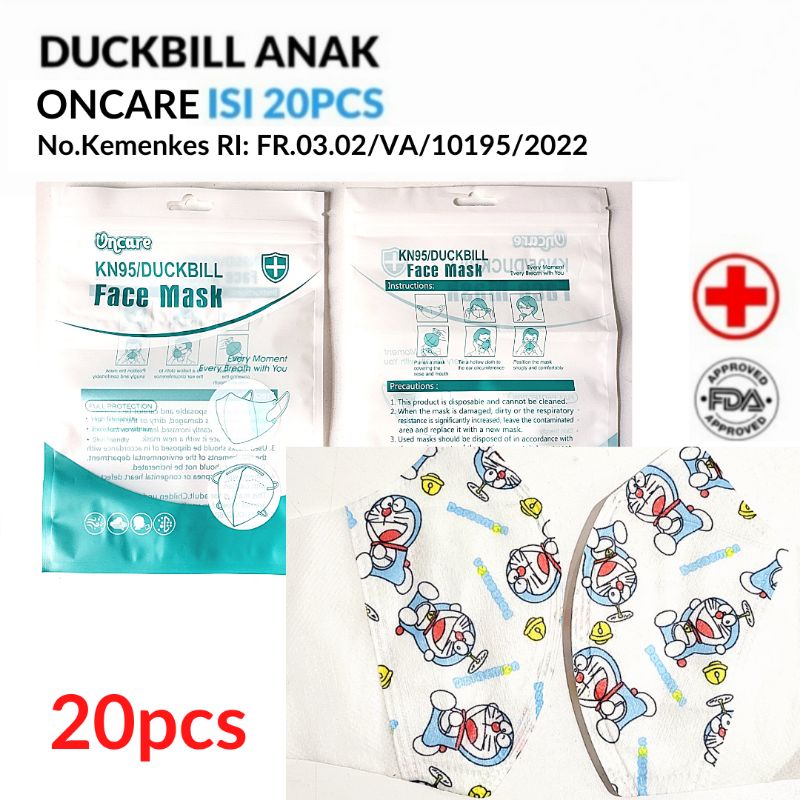 MASKER DUCKBILL ANAK ONCARE MOTIF DORAEMON BELL ISI 20PCS 3-10TAHUN