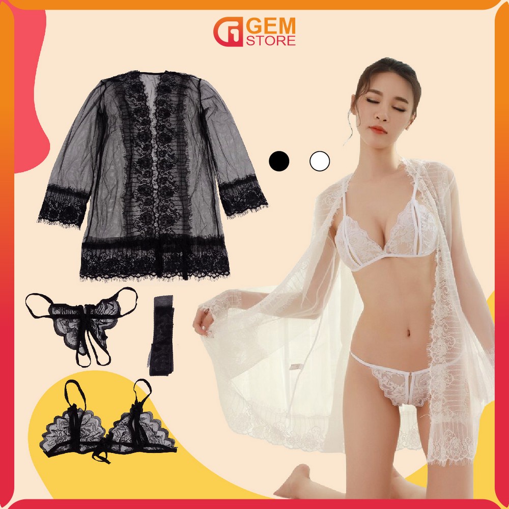 Baju Tidur Lingerie Set Bra dan Celana Dalam Motif Renda Bunga Wanita Sexy / Set Lace Piyama Seksi W