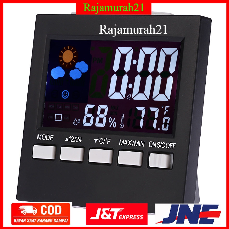 Jam Alarm LED Thermometer Hygrometer Forecast Weather Station - Black - OMHZS7BK