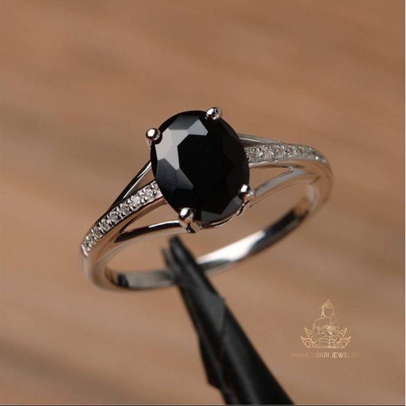 Maheswari Jewelry majew.co - Cincin Single Permata Hitam Silver Asli Bergaransi BN-52