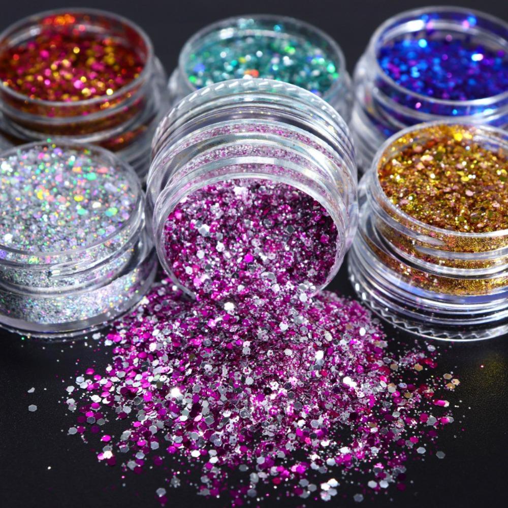 Agustina Paku Sequin Sparkly Sequin 6grid Nail Charms DIY Perhiasan Kuku Manicure Aksesoris Campuran Nail Art Sequin