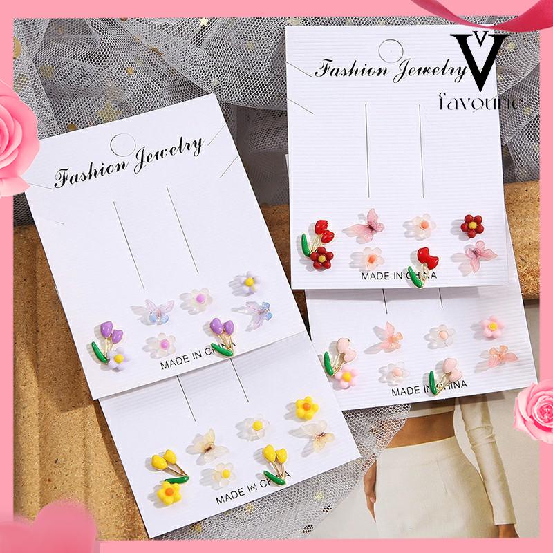 CODAnting Set Perhiasan Anting-anting Kupu-kupu Bunga Berwarna-Warni-FA