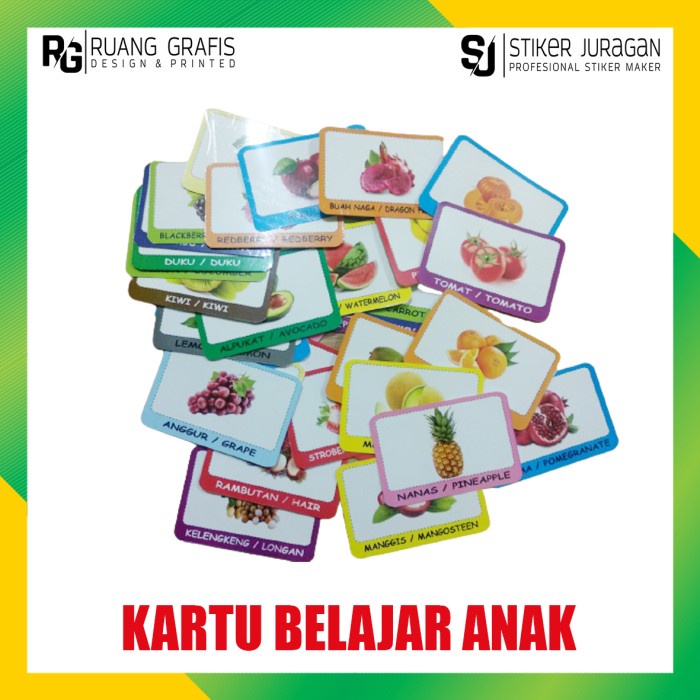 Card Kartu Belajar Buah - Buahan Anak / Flash Card Buah