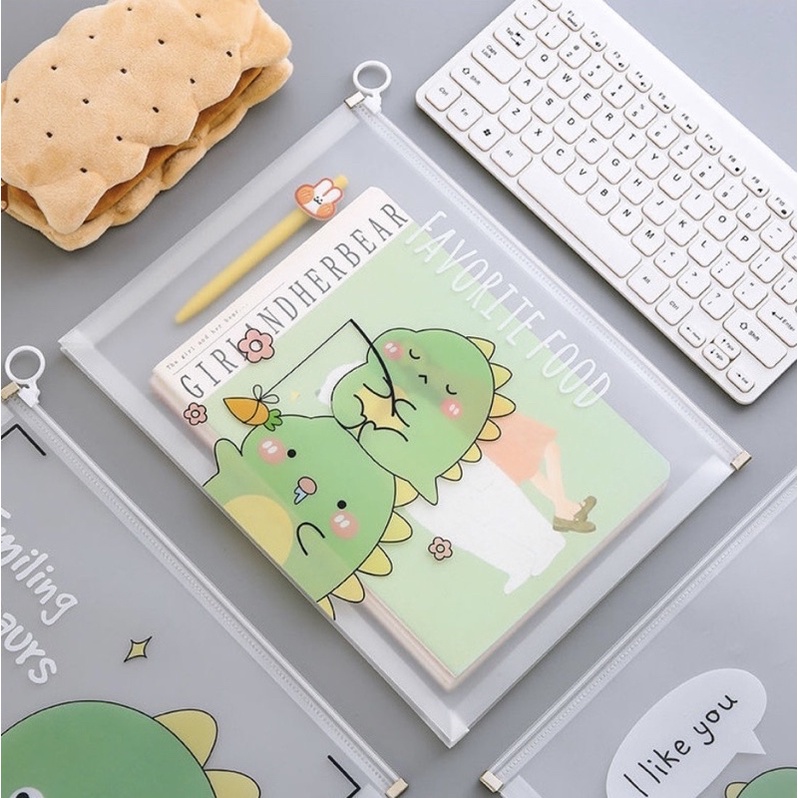 

1 buah tas map serbaguna ukuran A4 pouch kosmetik alat tulis map motif dinosaurus unicorn bunga hewan ukuran besar murah bagus sakura pink dino hijau imut lucu stationery