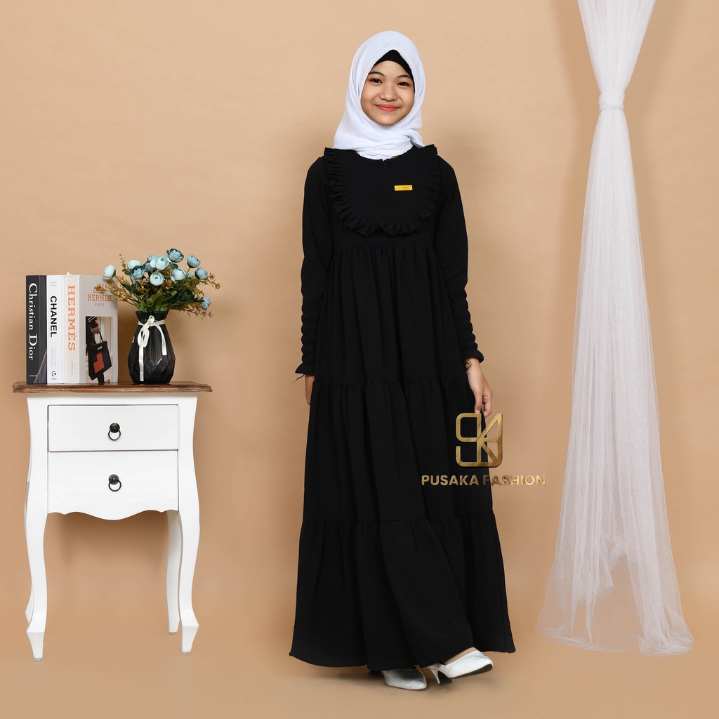 VINA KIDS GAMIS cringkle ANAK perempuan remaja tanggung 9-17 tahun fashion muslim longdress KID girl serut susun modern premium warna putih tulang pink fuchia sage green hitam bata mocca lemon olive broken white gamis putih manasik haji mengaji terbaru