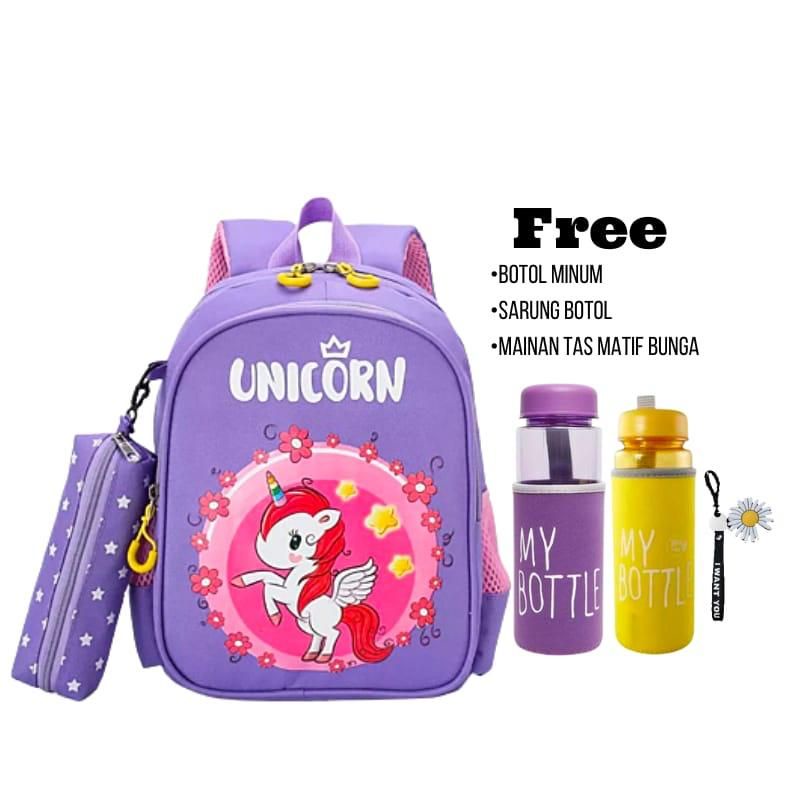 Tas Anak Ransel Sekolah 2in1 Karakter Unicorn Kartun Lucu Model Tas Taman Anak Tren Untuk Anak Perempuan