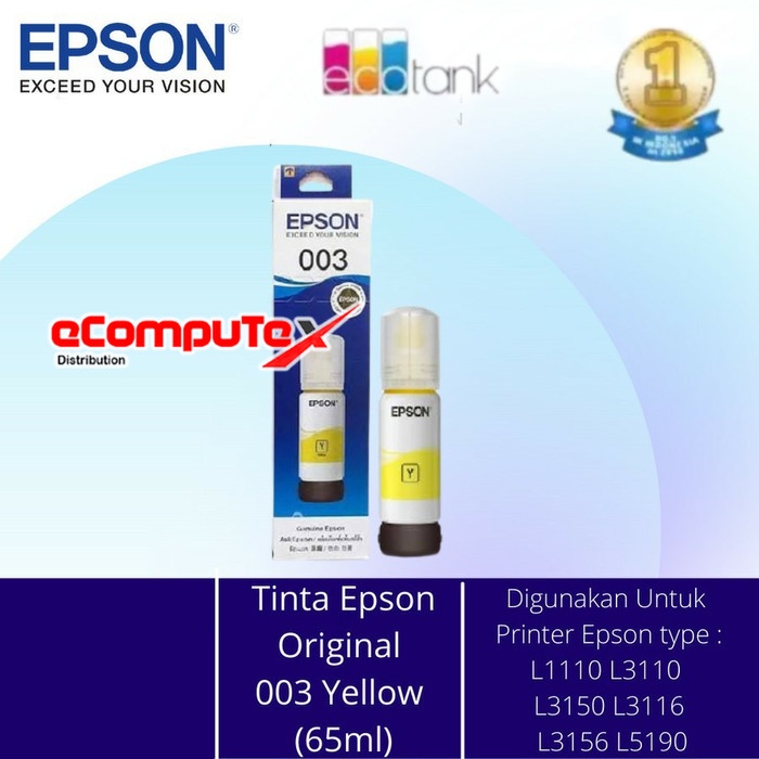 TINTA EPSON 003 YELLOW T003 KUNING ORIGINAL RESMI FOR L5190 L3150 L1110