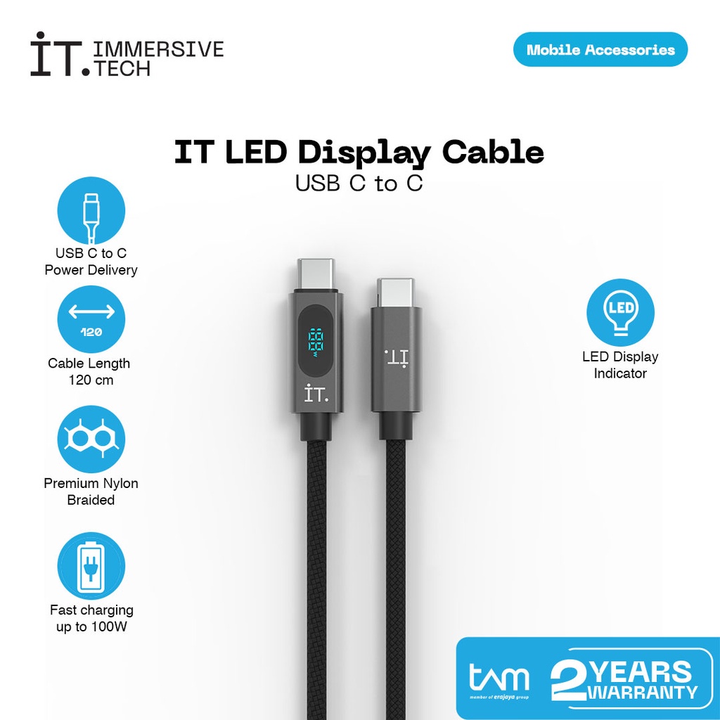 IT LED Display Cable USB C to C - Original Garansi Resmi