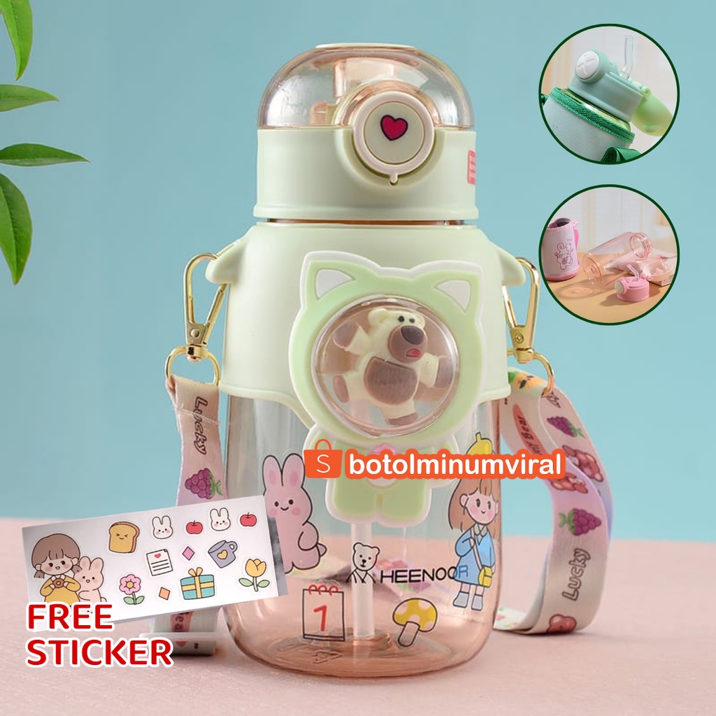 Botol Minum Viral Beruang Korea Tali Sedotan Lucu BPA FREE 700ml Ori