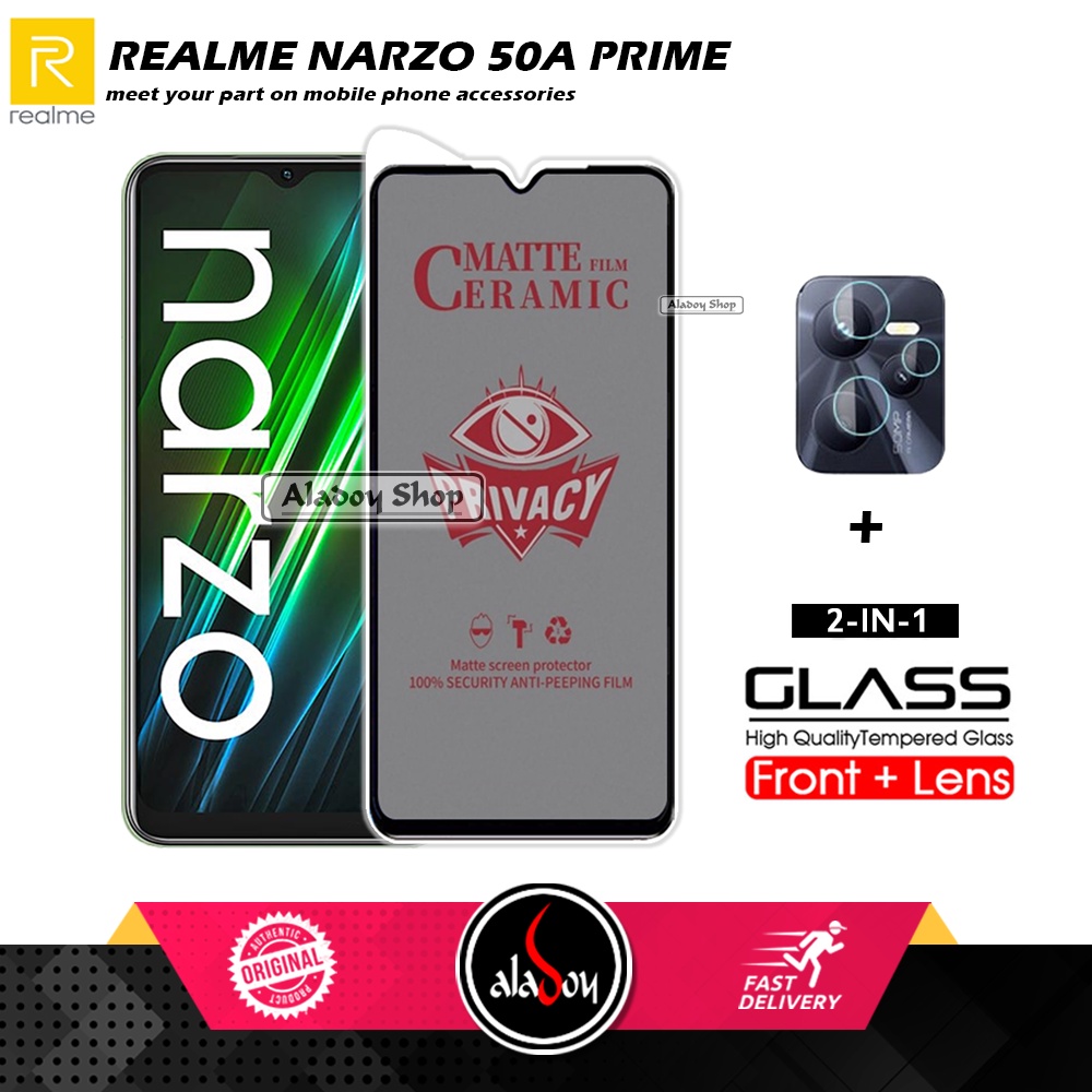 PAKET 2IN1 Anti Gores Privacy Realme Narzo 50A Prime + Tempered Glass Kamera