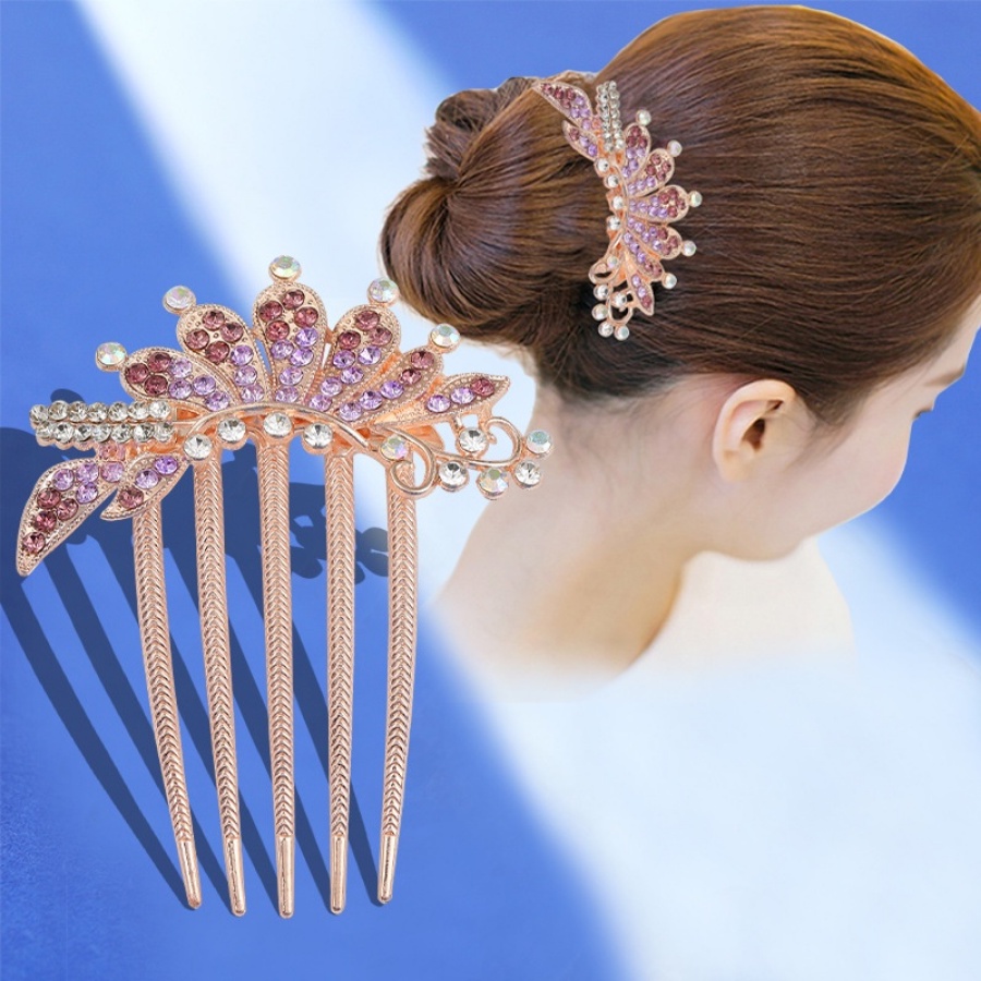 Vintage Kristal Klip Rambut Klip Sisir Rambut Wanita Berlian Bunga Jepit Rambut Alloy Berlian Imitasi Hairpin Aksesoris Rambut