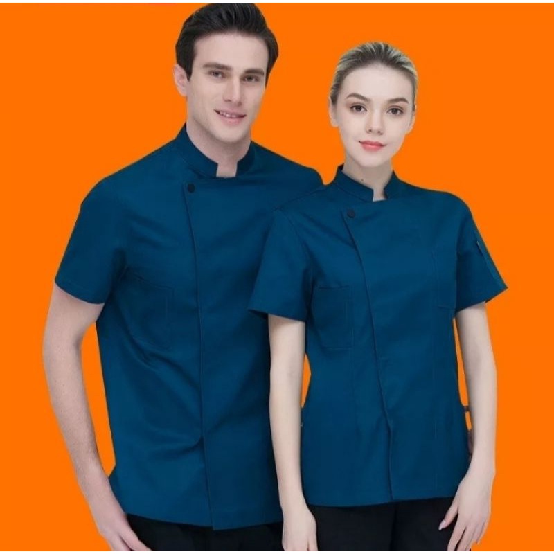 Baju koki chef jacket kemeja koki lengan pendek seragam waitres unisex