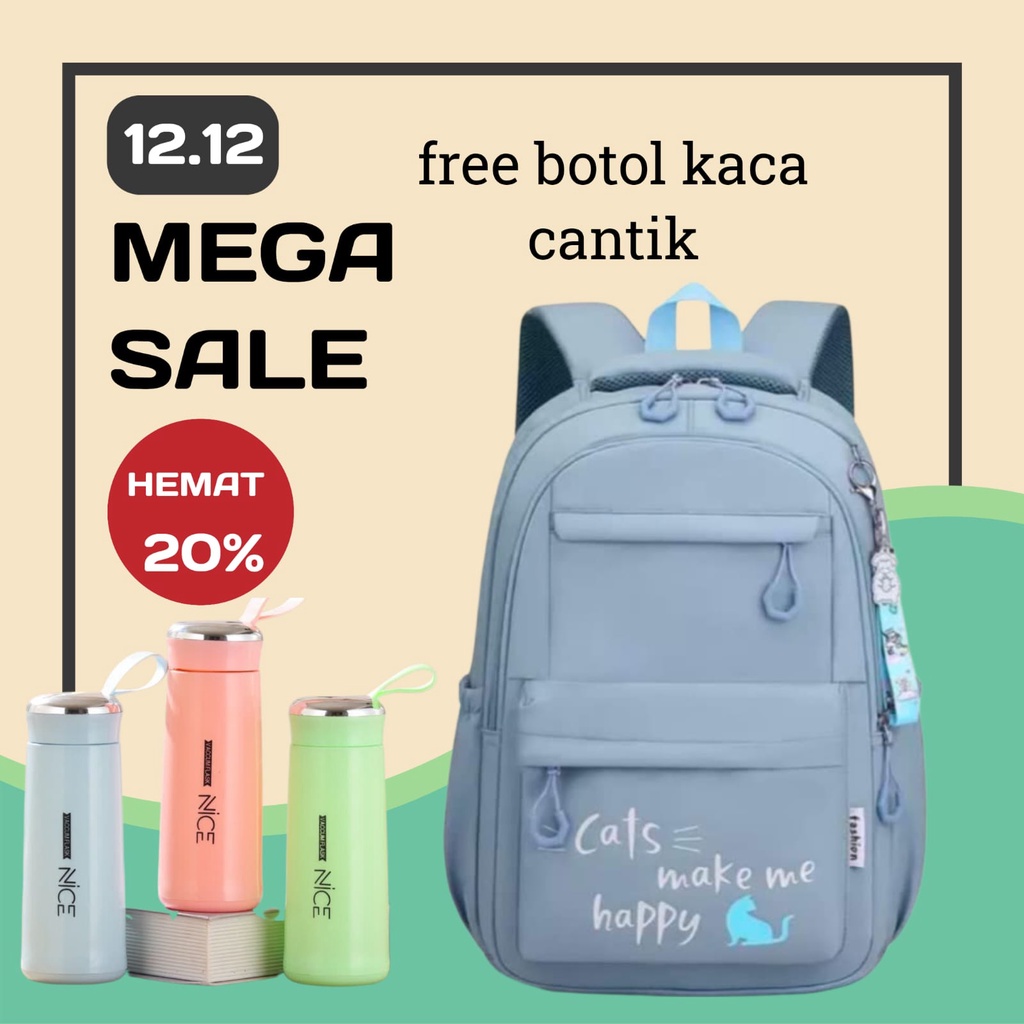 Tas Sekolah Anak Perempuan SD SMP SMA Ransel Kerja ORIGINAL Tas Sekolah Anak Laki-Laki Free Botol Minum Kaca