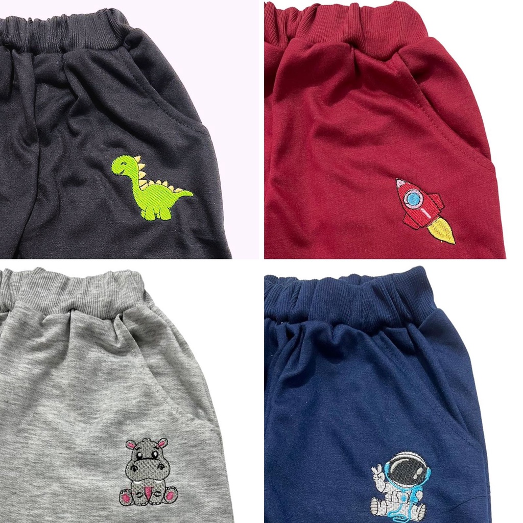 CELANA PANJANG JOGER RIB SANTAI FASHION ANAK BORDIR ABU/MERAH MAROON/BIRU NAVY/HITAM