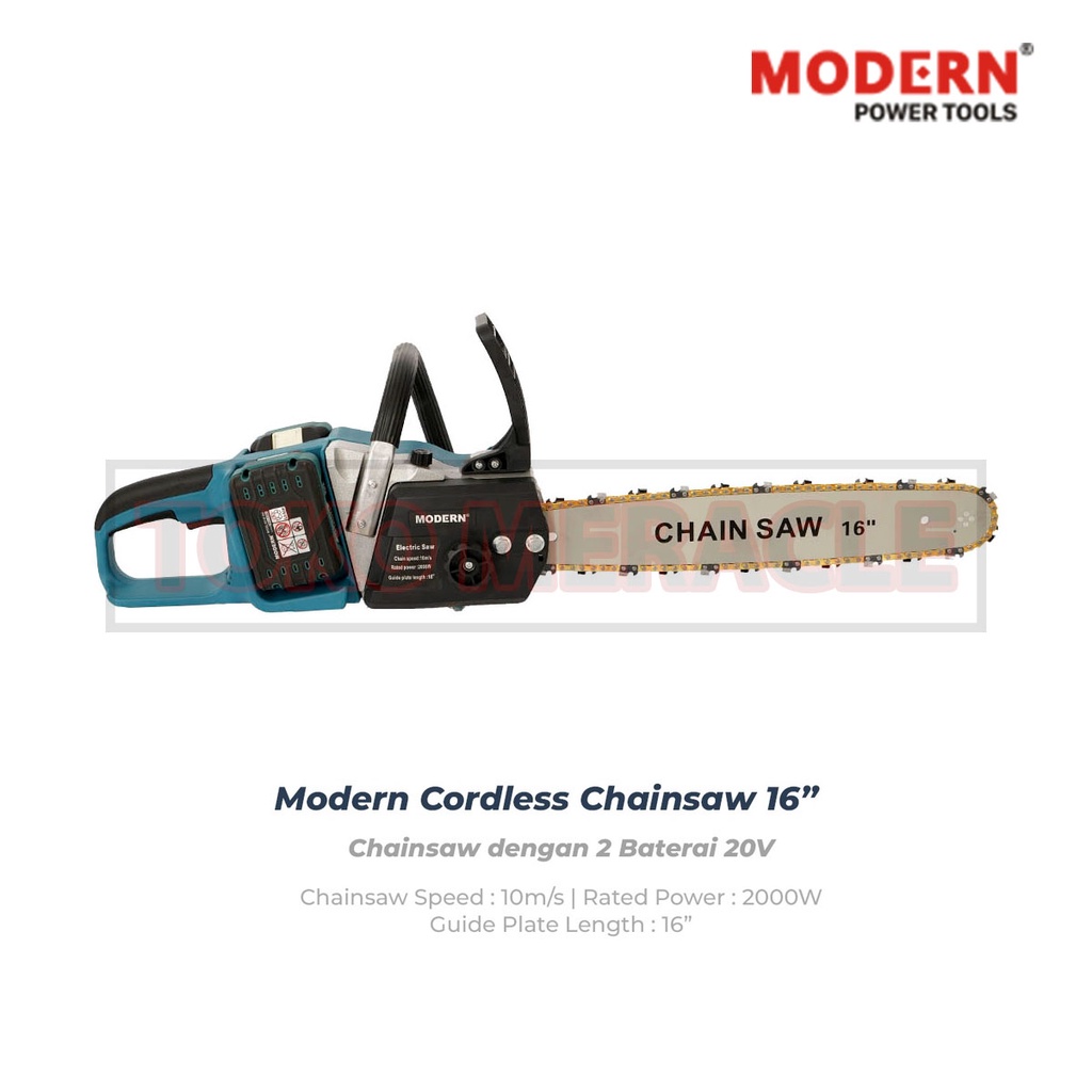 Modern Cordless Chainsaw 16" Electric Saw - Mesin Chainsaw Modern 2 Baterai 20V