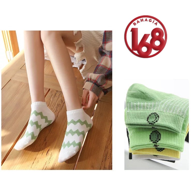 Kaos Kaki Simple Hijau Motif Korea Polos Gaya Casual