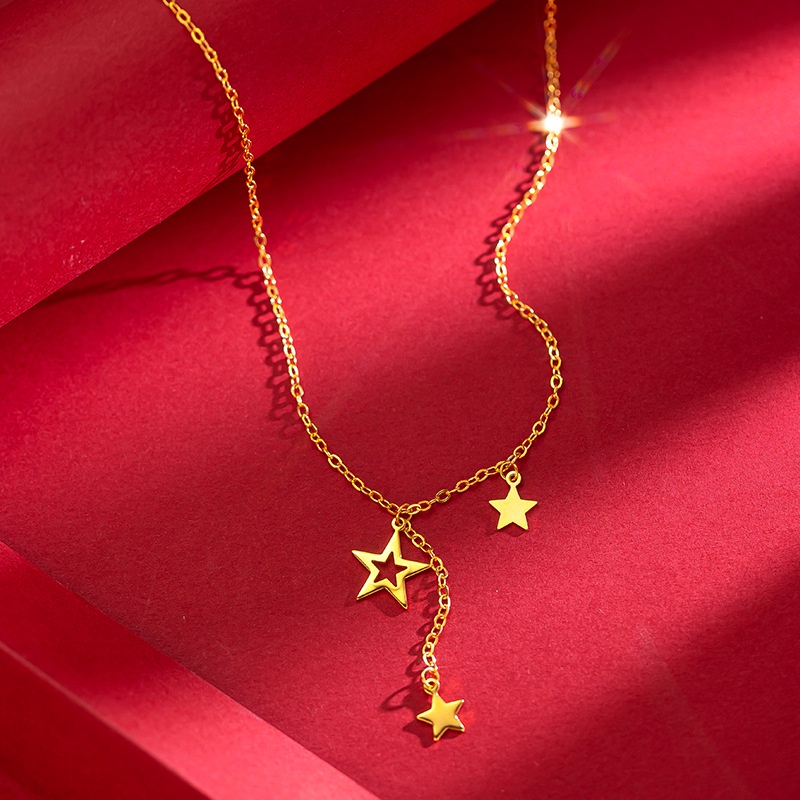 Goldkingdom Perhiasan Fashion Emas Asli Kadar 375Bangkok Aksesoris Ready Stock Bintang Sederhana Kalung Pentagram Trend Hadiah Wanita Halus