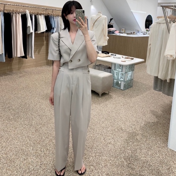 XIAOZHAINV Korean Style Blazer Crop Top+High Waist Straight Casual Suit Pants HW0717